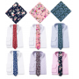 Floral Ties for Men Flower Print Slim Cotton Tie Skinny Necktie Pocket Square Set for Parties