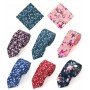 Floral Ties for Men Flower Print Slim Cotton Tie Skinny Necktie Pocket Square Set for Parties