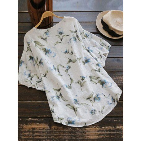 Casual Women Cotton Floral Printed Blouse