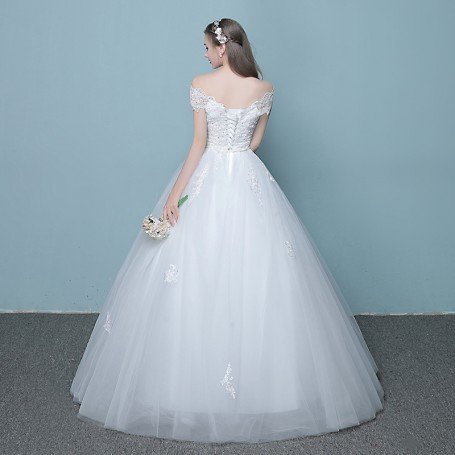 New style word wedding dress 2021 new Korean bride married slender tail neat factory direct sales