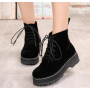 Vintage boots velvet straps ankle boots female tendon thick Martin boots