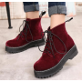 Vintage boots velvet straps ankle boots female tendon thick Martin boots
