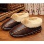 Men Winter Warm Fuzzy Cow Leather House Slipper Fleece Lined Home Cowhells Sole