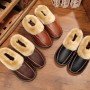 Men Winter Warm Fuzzy Cow Leather House Slipper Fleece Lined Home Cowhells Sole
