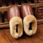 Men Winter Warm Fuzzy Cow Leather House Slipper Fleece Lined Home Cowhells Sole
