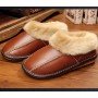 Men Winter Warm Fuzzy Cow Leather House Slipper Fleece Lined Home Cowhells Sole