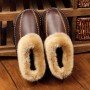 Men Winter Warm Fuzzy Cow Leather House Slipper Fleece Lined Home Cowhells Sole
