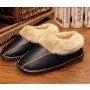 Men Winter Warm Fuzzy Cow Leather House Slipper Fleece Lined Home Cowhells Sole