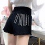 Rhinestone pocket black hole burr wild denim shorts hot pants