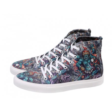 Men's autumn and winter trend shoes men's pull back printed casual shoes street hip hop high-top soft canvas shoes
