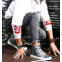 Men's autumn and winter trend shoes men's pull back printed casual shoes street hip hop high-top soft canvas shoes