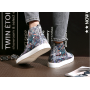 Men's autumn and winter trend shoes men's pull back printed casual shoes street hip hop high-top soft canvas shoes