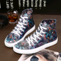 Men's autumn and winter trend shoes men's pull back printed casual shoes street hip hop high-top soft canvas shoes