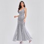 Sexy Long Dress Sleeveless V-neck Embroidered Sequin Slim Mermaid Dress